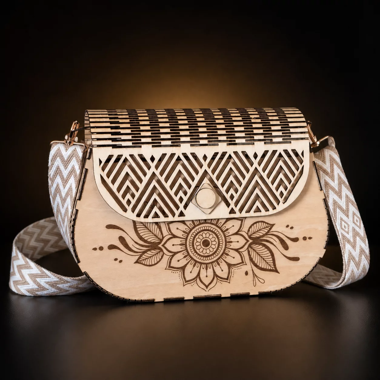 Sac en bois gravé, création artisanale personnalisée