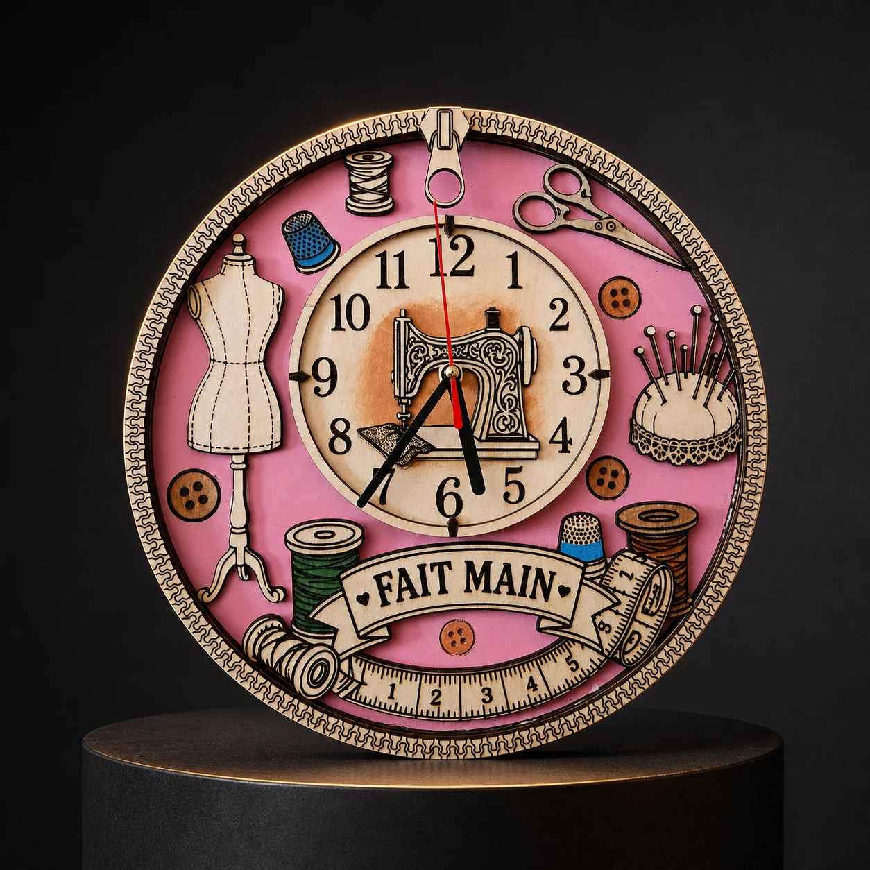 Horloge passion couture, création artisanale personnalisée